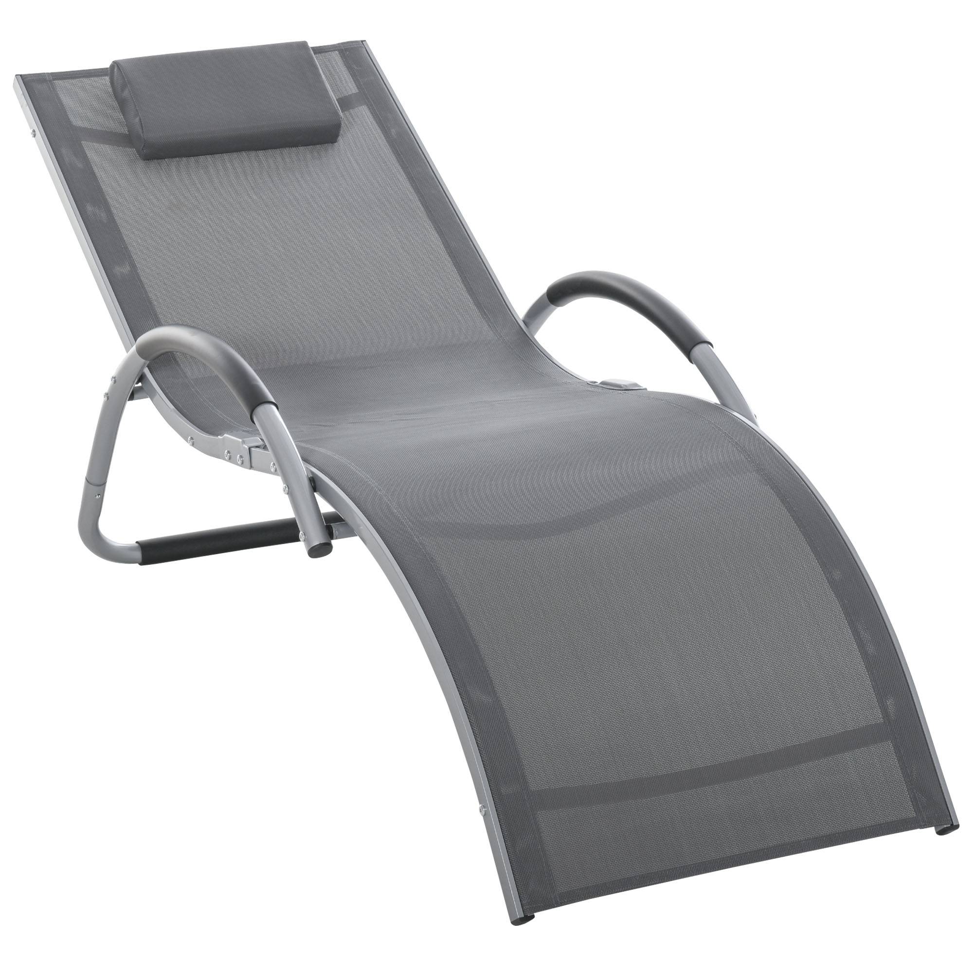 Outsunny - Bain de soleil transat design contemporain avec appui-tête grand confort léger aluminium textilène 160 x 60 x 65 cm gris - Outsunny - Imagen 1