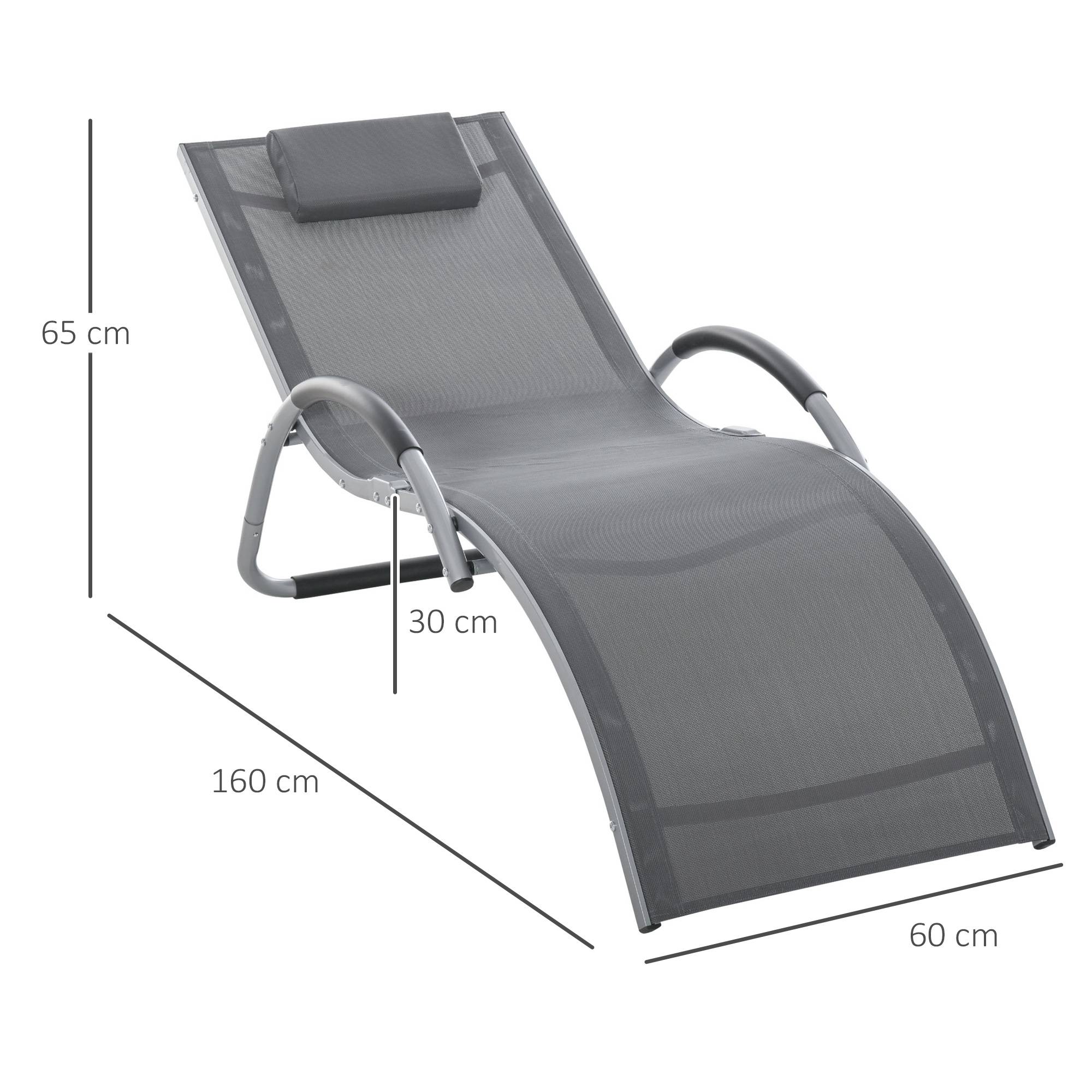 Outsunny - Bain de soleil transat design contemporain avec appui-tête grand confort léger aluminium textilène 160 x 60 x 65 cm gris - Outsunny - Imagen 3