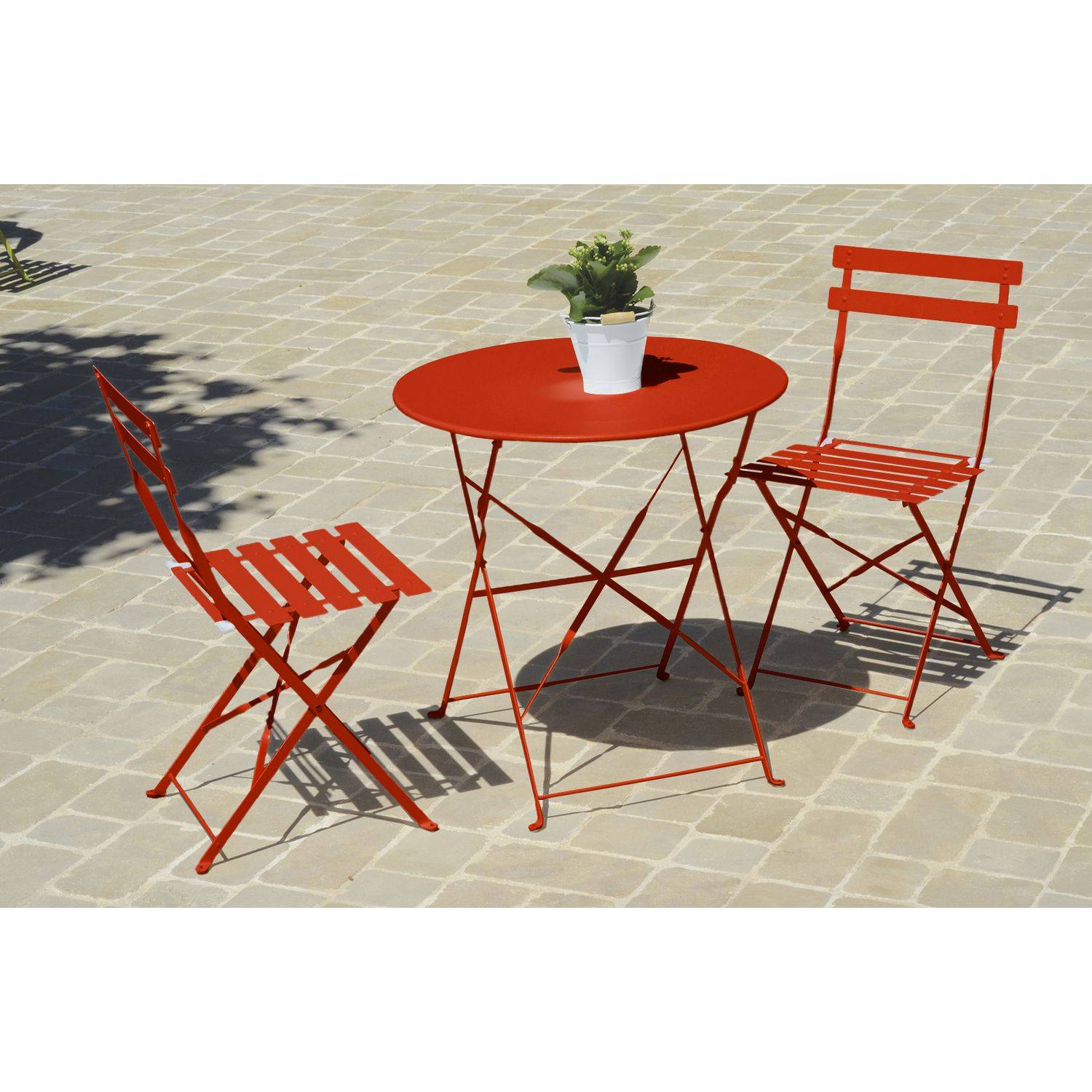 Sans Marque - Table de jardin pliante ronde Palma - 2 places - Orange - Toilinux - Imagen 2