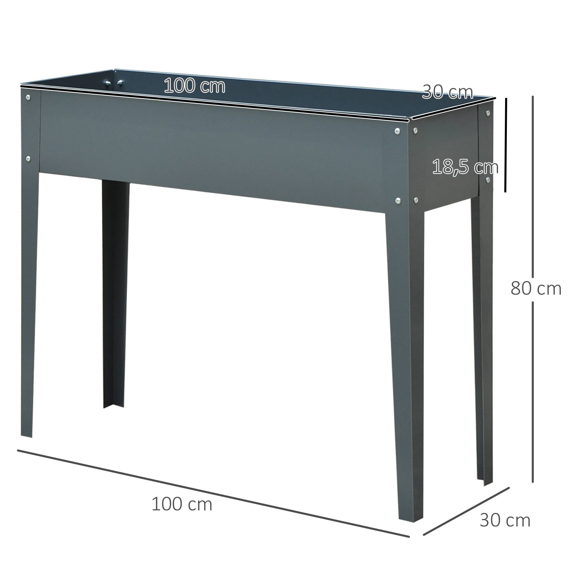 ComfortXL - Bac potager surélevé métal gris foncé 100 x 30 x 80 cm pour balcon terrasse avec 3 trous de drainage - Image 3