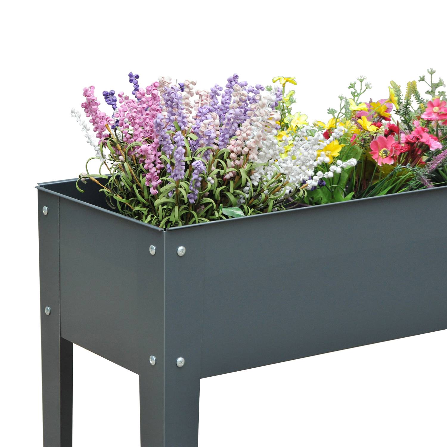 ComfortXL - Bac potager surélevé métal gris foncé 100 x 30 x 80 cm pour balcon terrasse avec 3 trous de drainage - Image 8