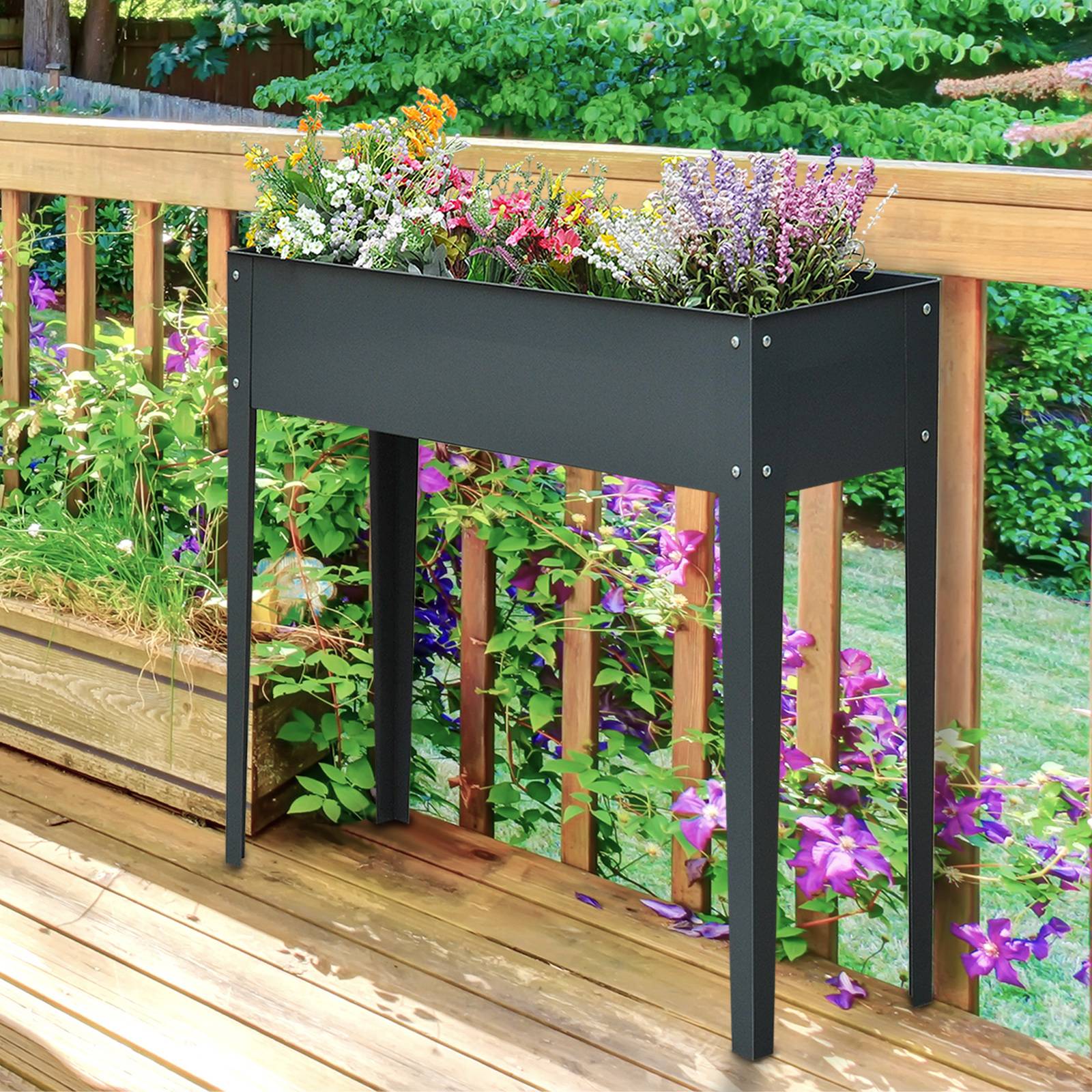 ComfortXL - Bac potager surélevé métal gris foncé 100 x 30 x 80 cm pour balcon terrasse avec 3 trous de drainage - Image 1