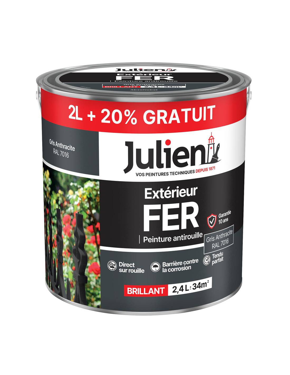 Julien - Peinture Extérieur Fer Antirouille 2l+20%gratuit - Julien