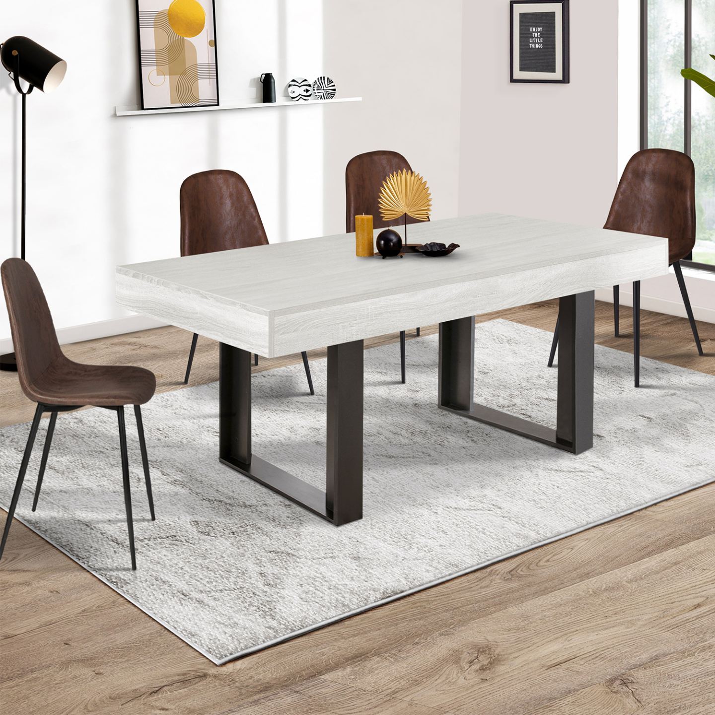 Table à manger rectangle PHOENIX 6 personnes bois gris 160 cm - Image 1