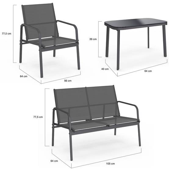 Salon de jardin bas TOLEDE 4 places avec canapé, fauteuils et table gris anthracite - Image 5