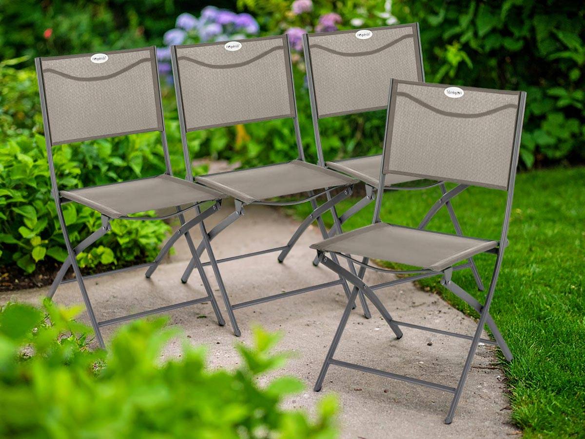 Hesperide - Lot de 4 Chaises de jardin pliante métal Modula Noisette / Tonka - Hesperide - Imagen 2