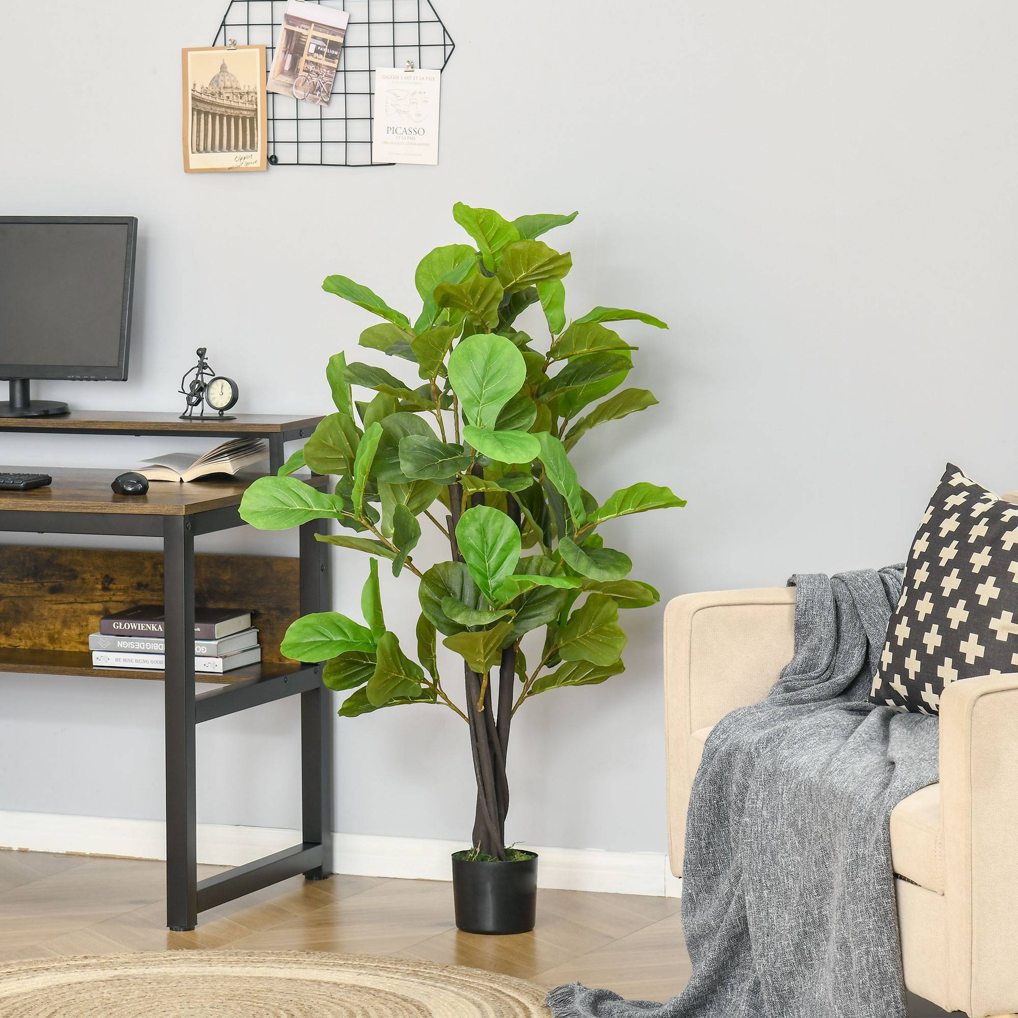 Sans Marque - Ficus artificiel pour intérieur et extérieur, plante artificielle réaliste avec 78 feuilles, 130 cm - Image 4