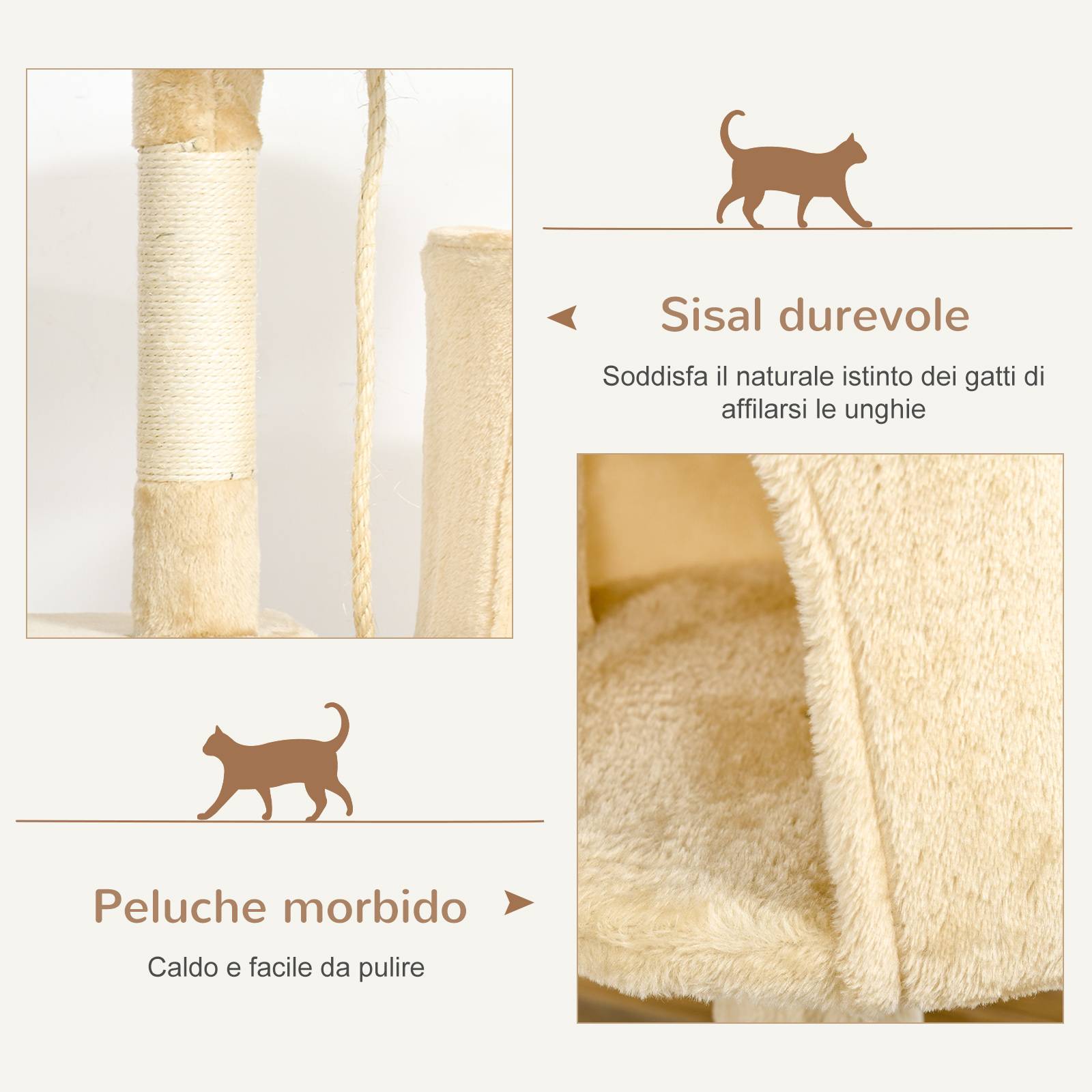 Sans Marque - Arbre à chat bois 4 niveaux niche jouets balle corde structure chat intérieur 114 cm - Image 8