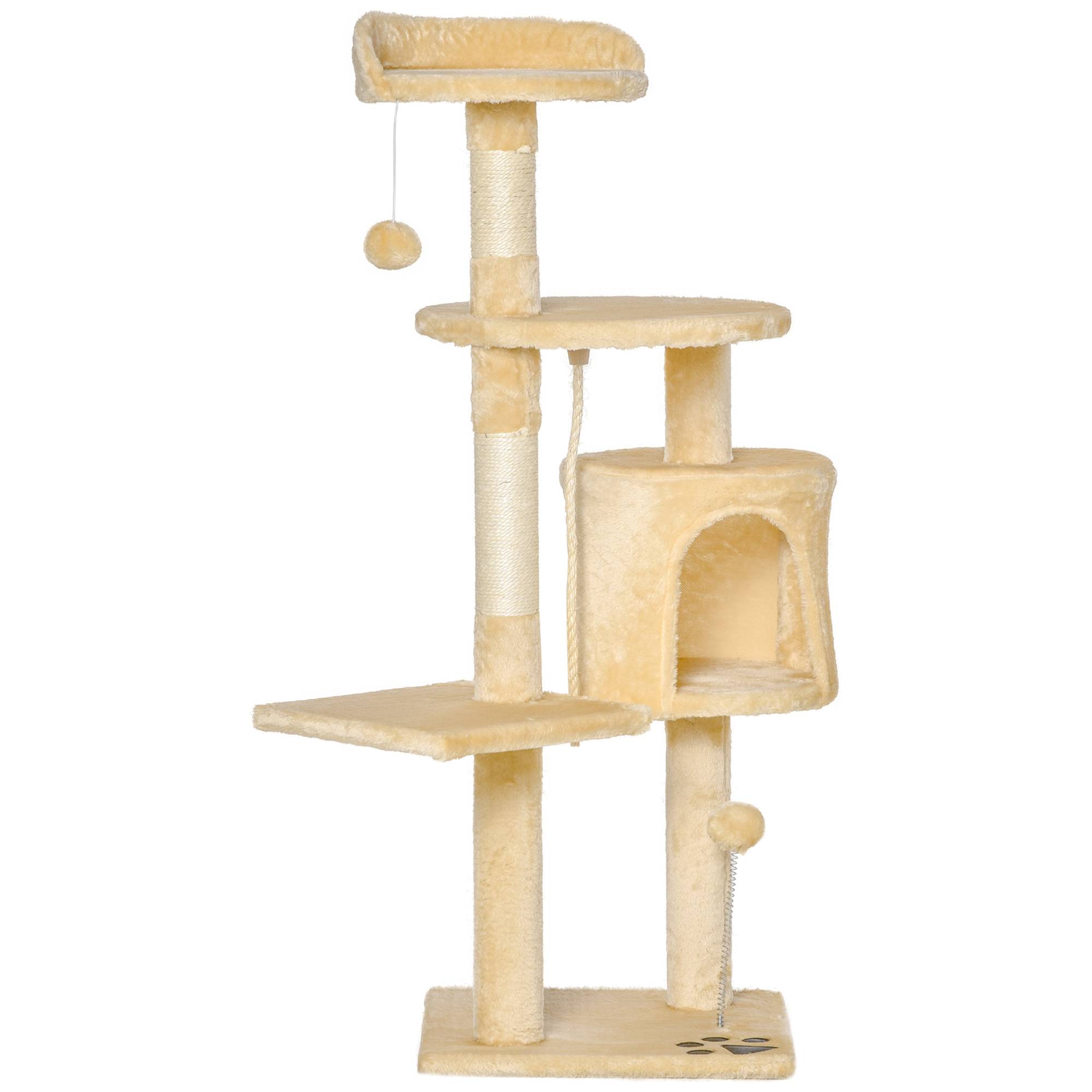 Sans Marque - Arbre à chat bois 4 niveaux niche jouets balle corde structure chat intérieur 114 cm - Image 2