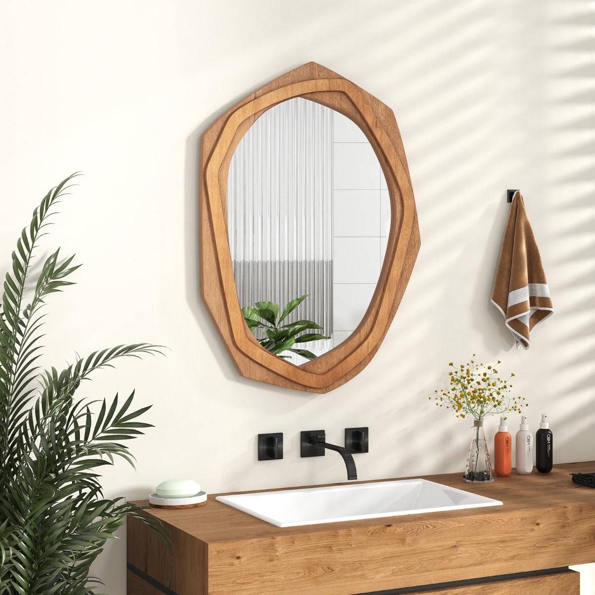 Helloshop26 - Miroir décoratif à cadre irrégulier grand miroir mural imperméable de 89,5 x 66 cm avec vis d'expansion miroir mural élégant pour salon naturel - Imagen 2