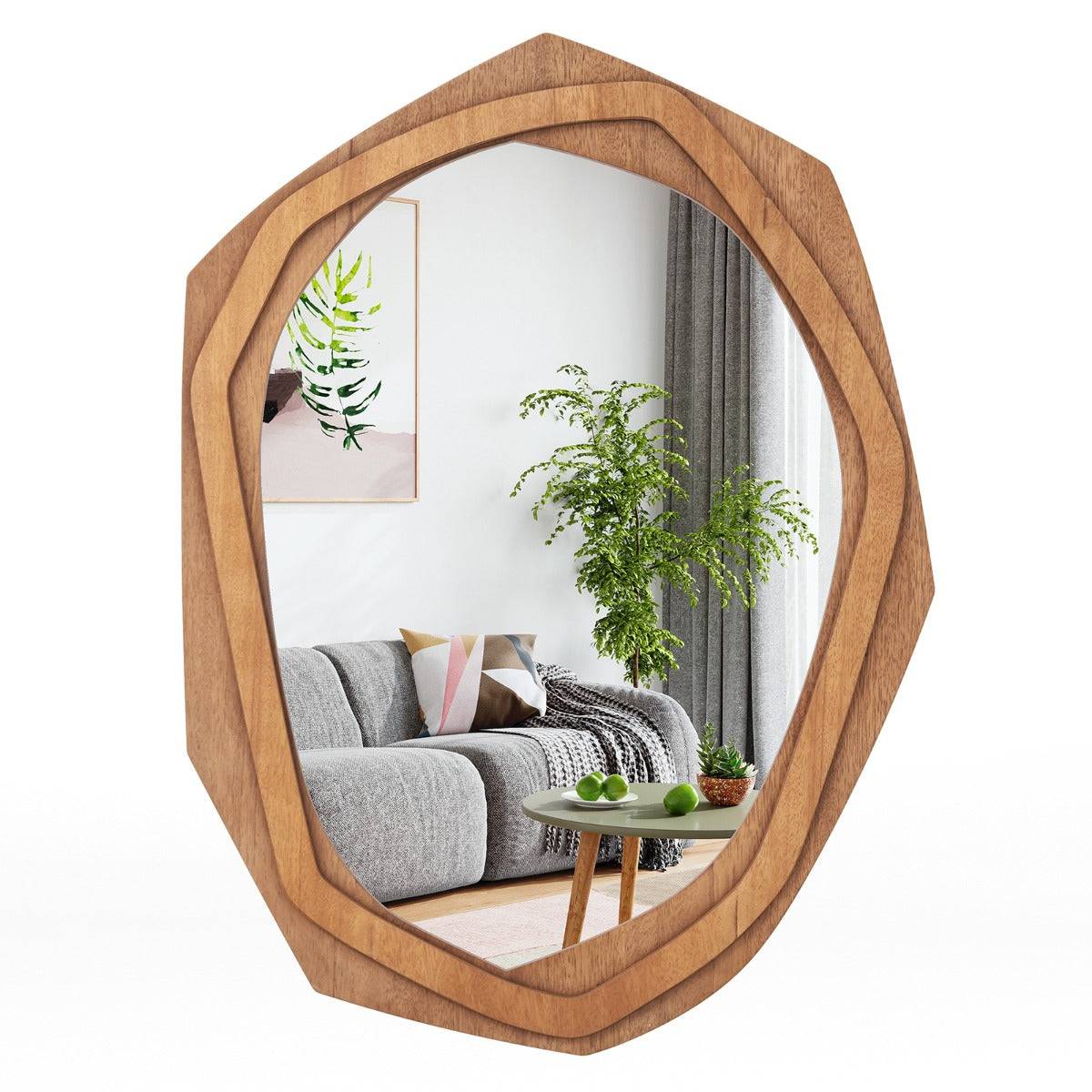 Helloshop26 - Miroir décoratif à cadre irrégulier grand miroir mural imperméable de 89,5 x 66 cm avec vis d'expansion miroir mural élégant pour salon naturel - Imagen 1