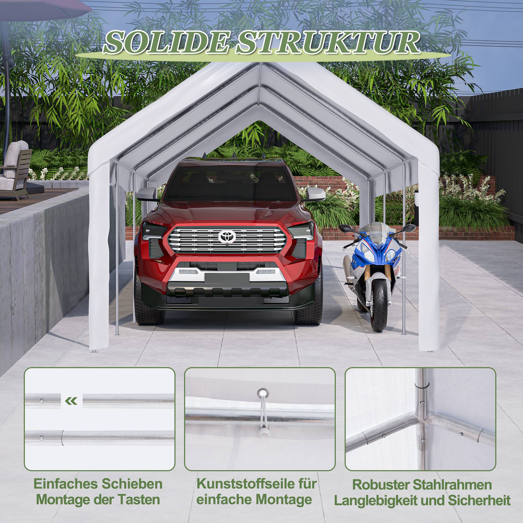 Tente Garage Carport Acier Robuste Voiture SUV Protection Hivernale Panneaux Amovibles 3x6m - ComfortXL Outdoor Living - Imagen 4