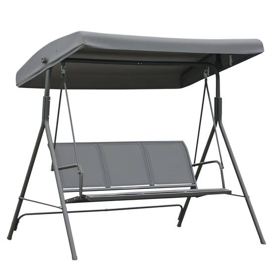 Balancelle 3 places acier terrasse toit réglable assise textilène 175cm gris - ComfortXL Outdoor Living - Image 1