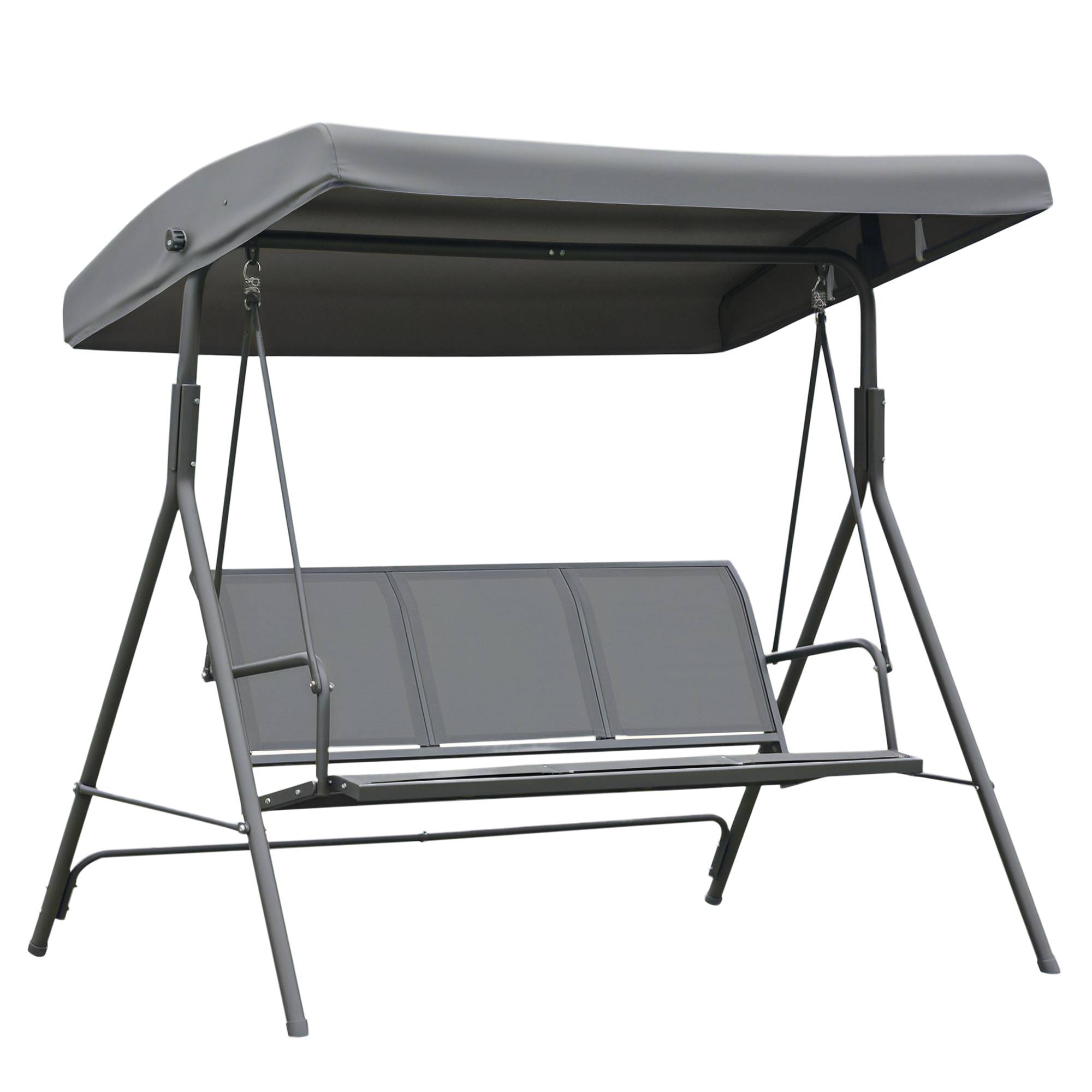 Balancelle 3 places acier terrasse toit réglable assise textilène 175cm gris - ComfortXL Outdoor Living - Image 1