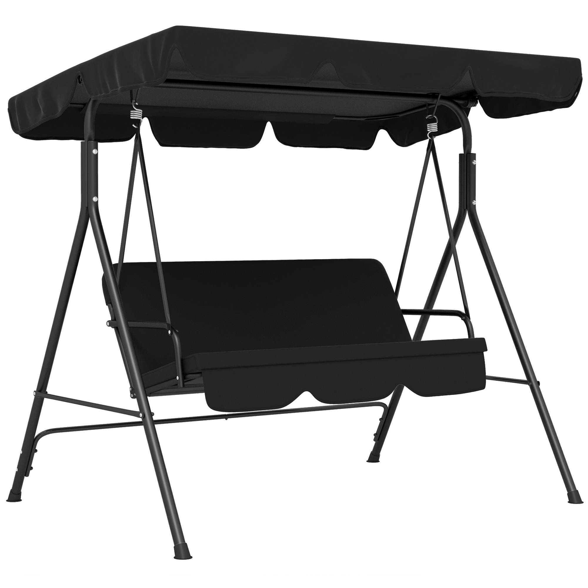 Outsunny - Balancelle de jardin 3 places toit réglable coussins assise dossier acier polyester noir - Outsunny - Imagen 1