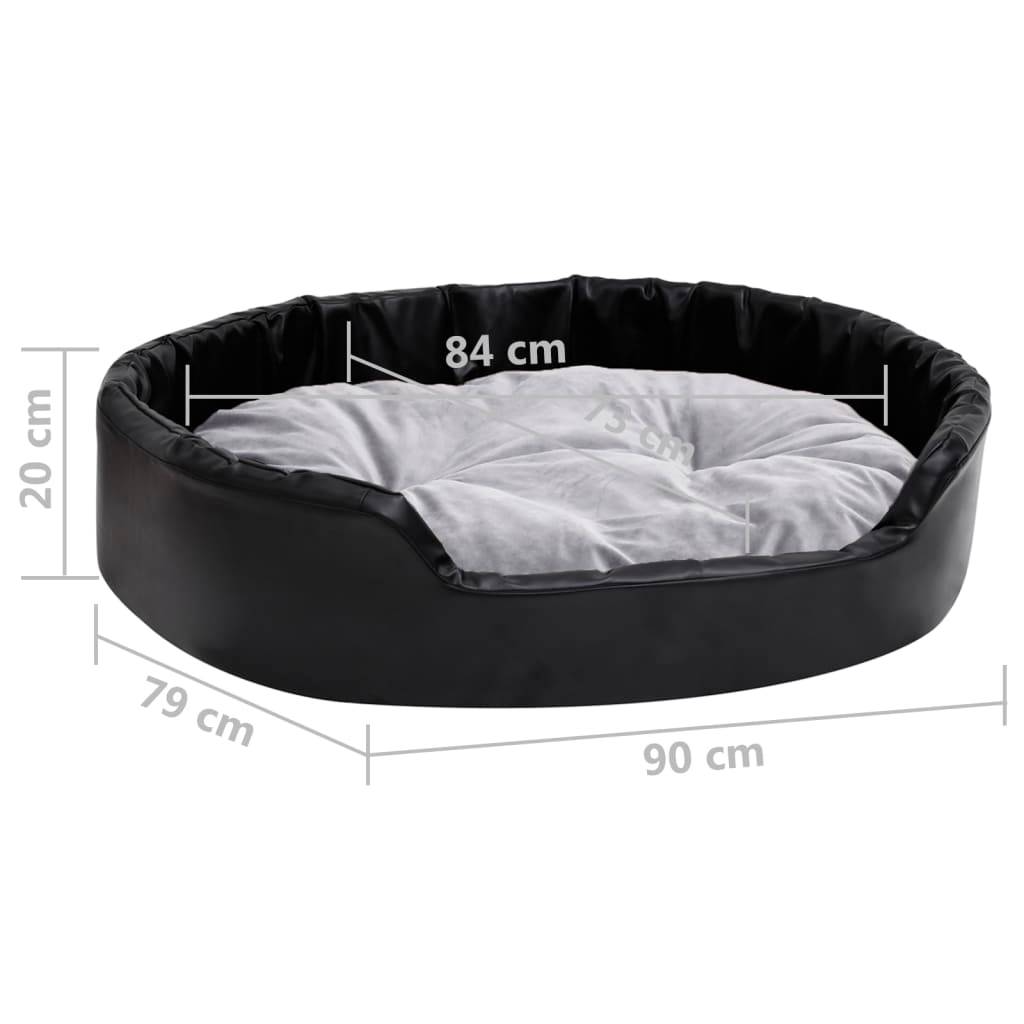Vidaxl - Lit chiens Noir et gris 90x79x20 cm Peluche et similicuir vidaXL 171255 - Imagen 3
