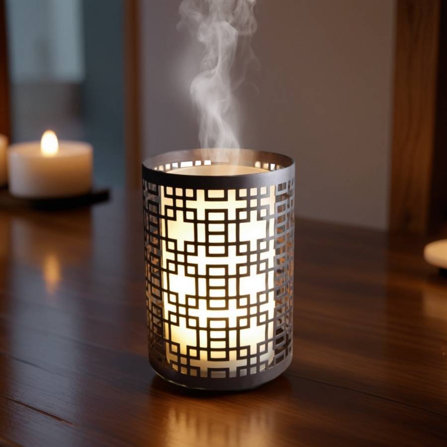 Zen'Arôme Diffuseur Aromathérapie avec Télécommande Vela - Éclairage Led Personnalisable -Verre + Coque en Métal avec Motif Original - Image 1