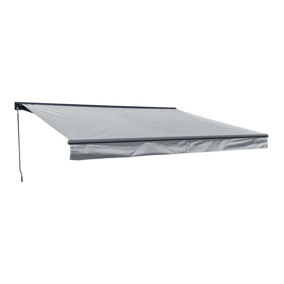 Store banne SAULE 3,95 × 3m avec semi-coffre - Toile grise et structure grise - HAPPY GARDEN - Image 1