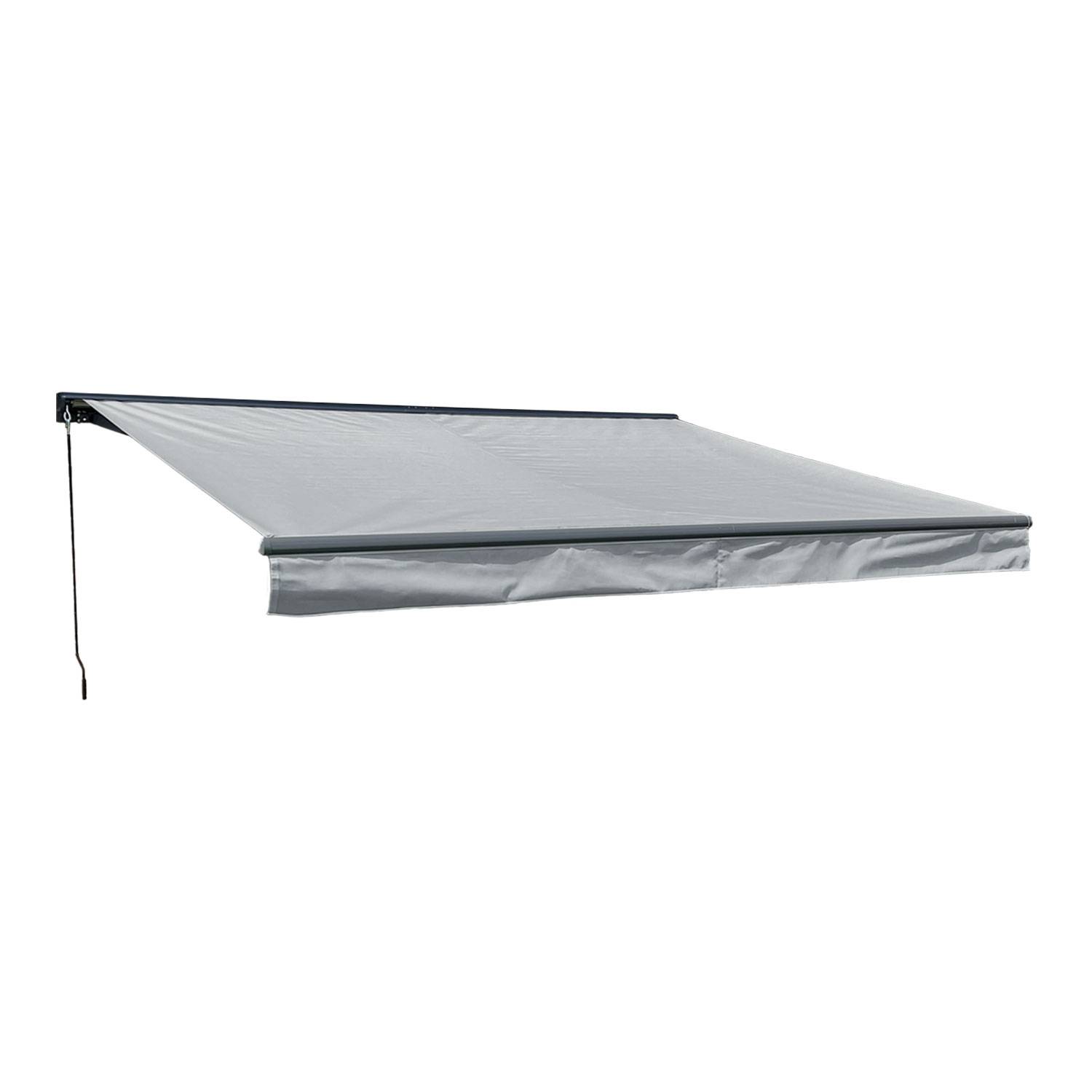 Store banne SAULE 3,95 × 3m avec semi-coffre - Toile grise et structure grise - HAPPY GARDEN - Image 1