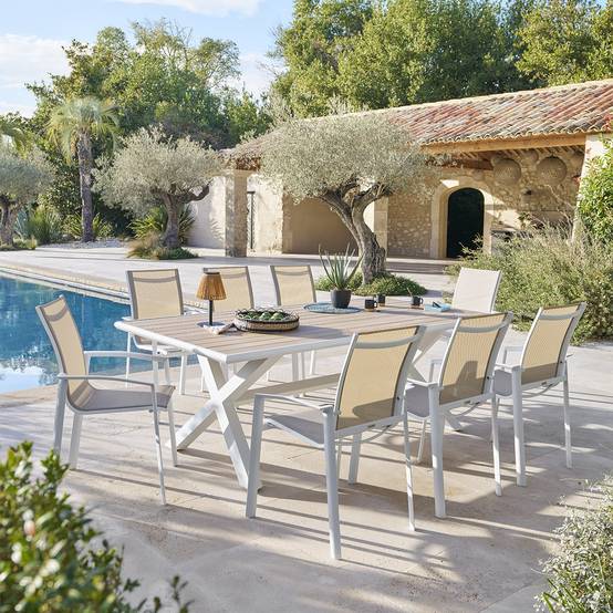 Hesperide - Table de jardin "Axiome" eucalyptus & blanc 8 places Hespéride - Image 1