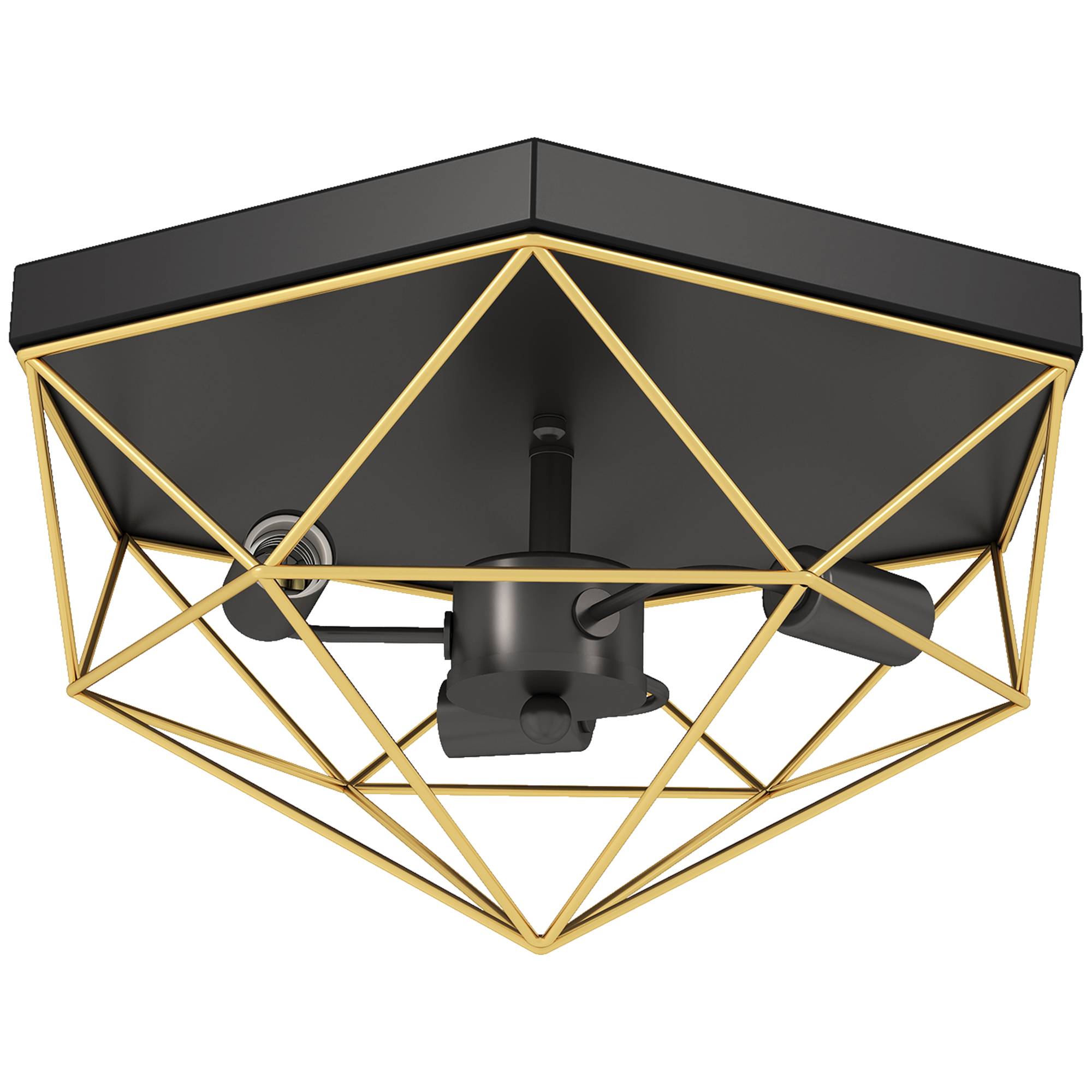 Sans Marque - Plafonnier géométrique style industriel 3 douilles E27 ampoules LED noir or - Image 2