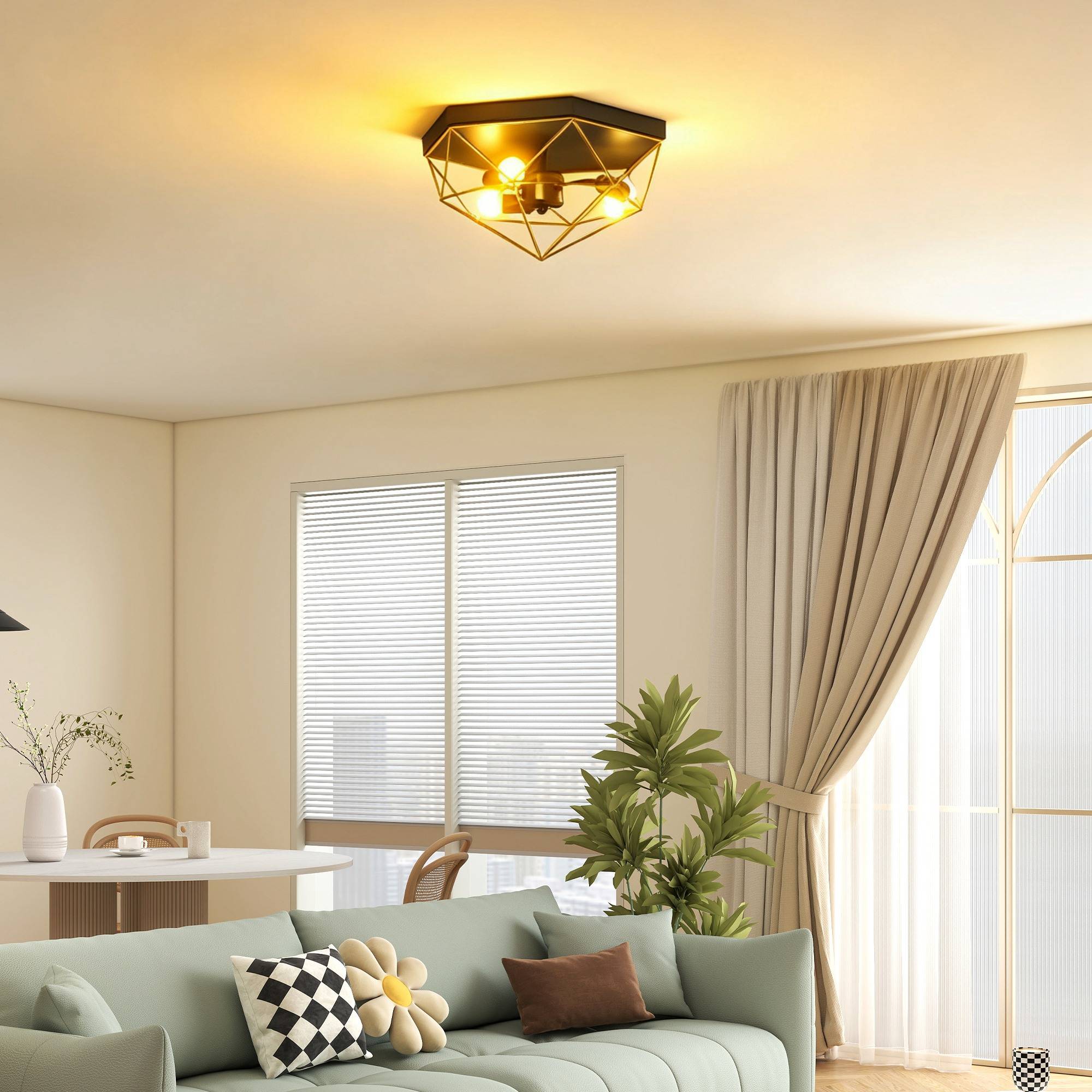 Sans Marque - Plafonnier géométrique style industriel 3 douilles E27 ampoules LED noir or - Image 1