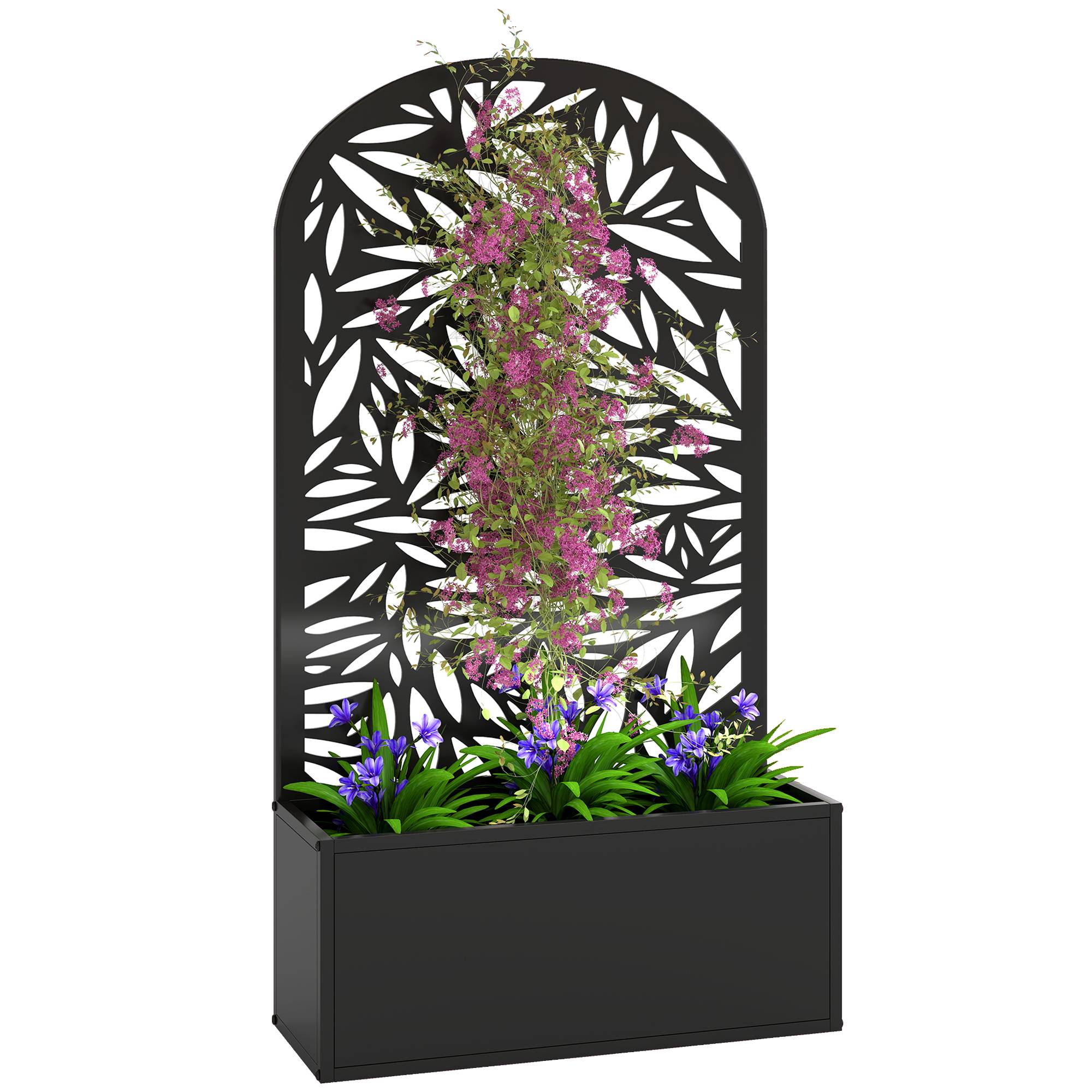 Sans Marque - Jardinière brise-vue métal incurvé fixation murale 61x23x113 cm Noir