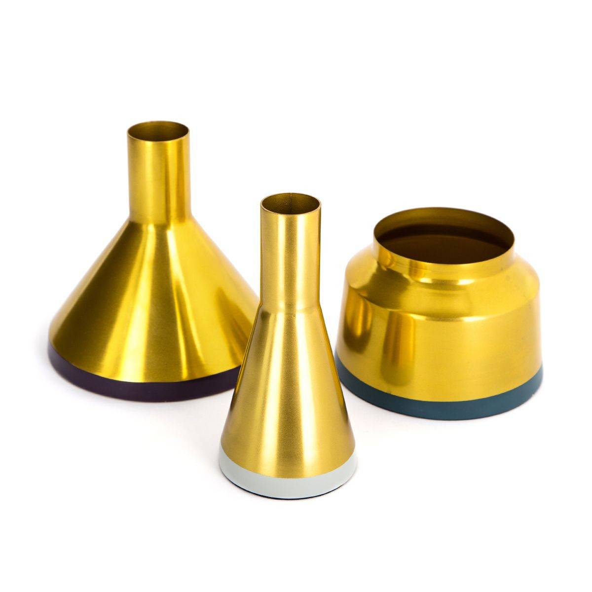 Lot de 3 Vases Déco "Culture" 16cm Bleu & Or - Image 1