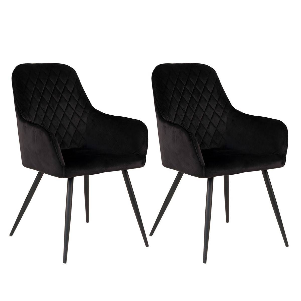ALTOBUY - Lot de 2 Fauteuils Velours Noir et Piétement Acier Noir - VIBY