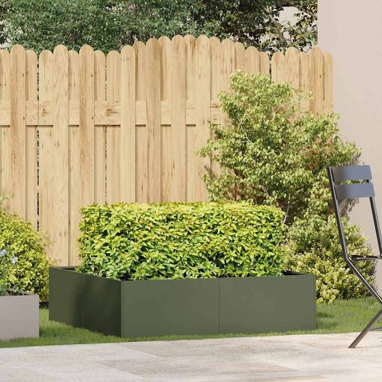 Jardinière acier vert olive 100 x 100 x 30 cm - PANGIVO - Image 3