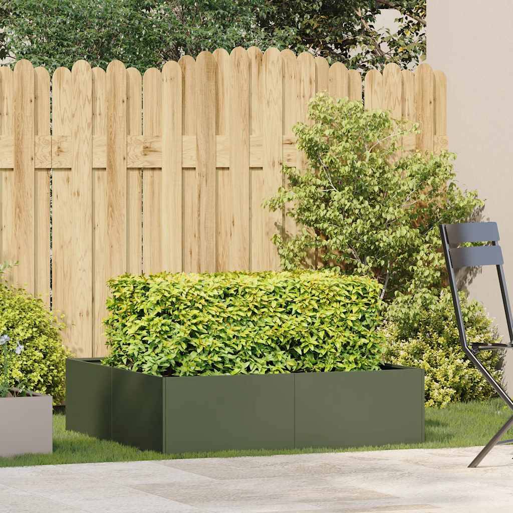 Jardinière acier vert olive 100 x 100 x 30 cm - PANGIVO - Image 3