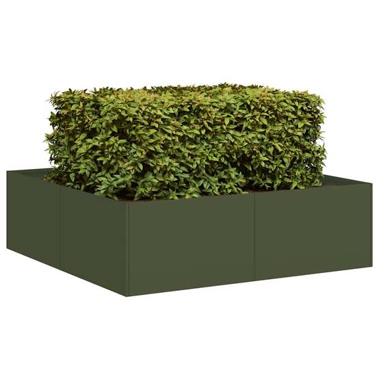 Jardinière acier vert olive 100 x 100 x 30 cm - PANGIVO - Image 1