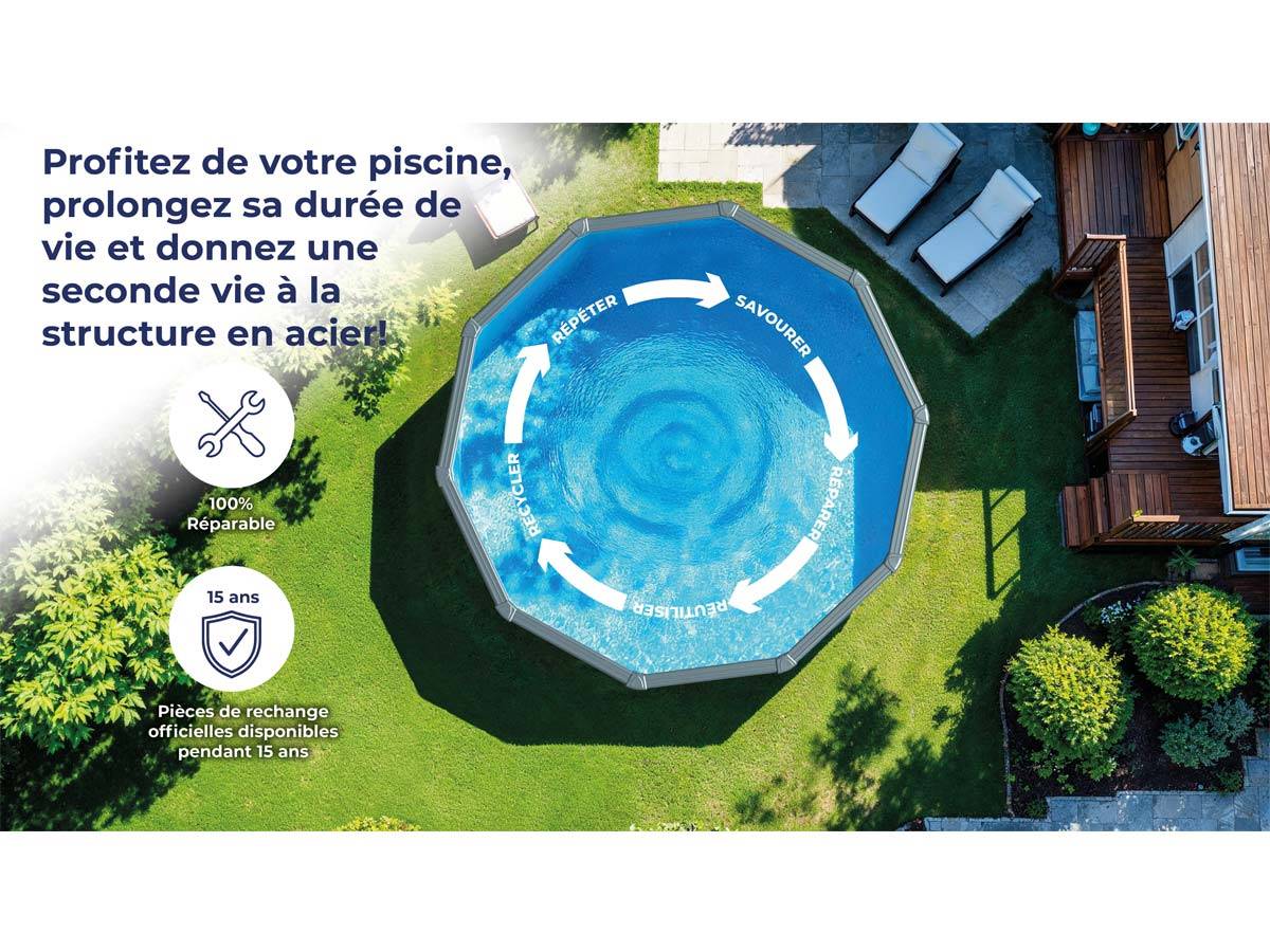 Gré - Kit piscine acier blanc Gré Haïti ovale 9,20 x 5,05 x 1,32 m + Bâche hiver + Bâche à bulles - Imagen 8
