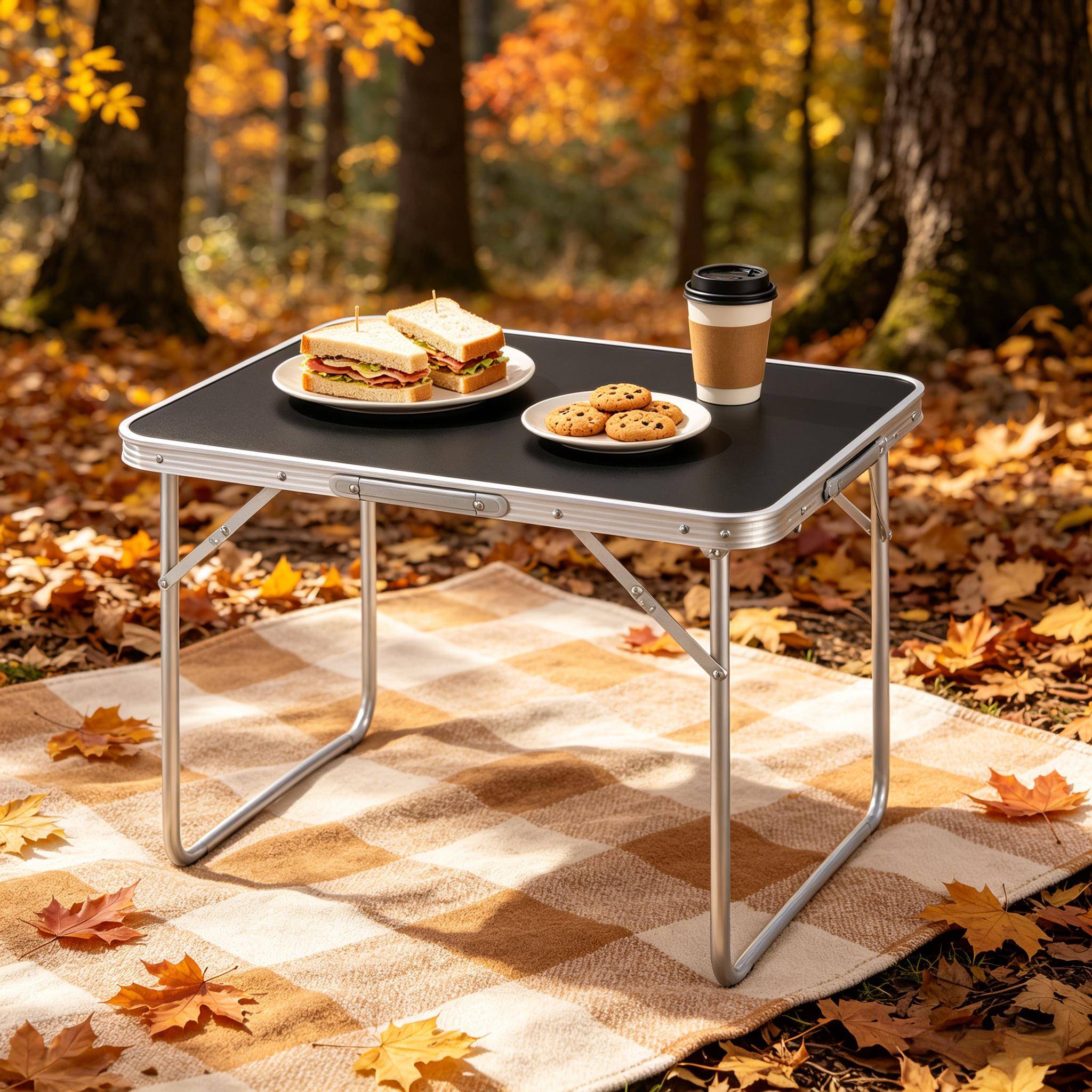 Table pliante aluminium MDF camping jardin ultra-légère portable 70x50x60cm Noir - ComfortXL Outdoor Living - Image 2