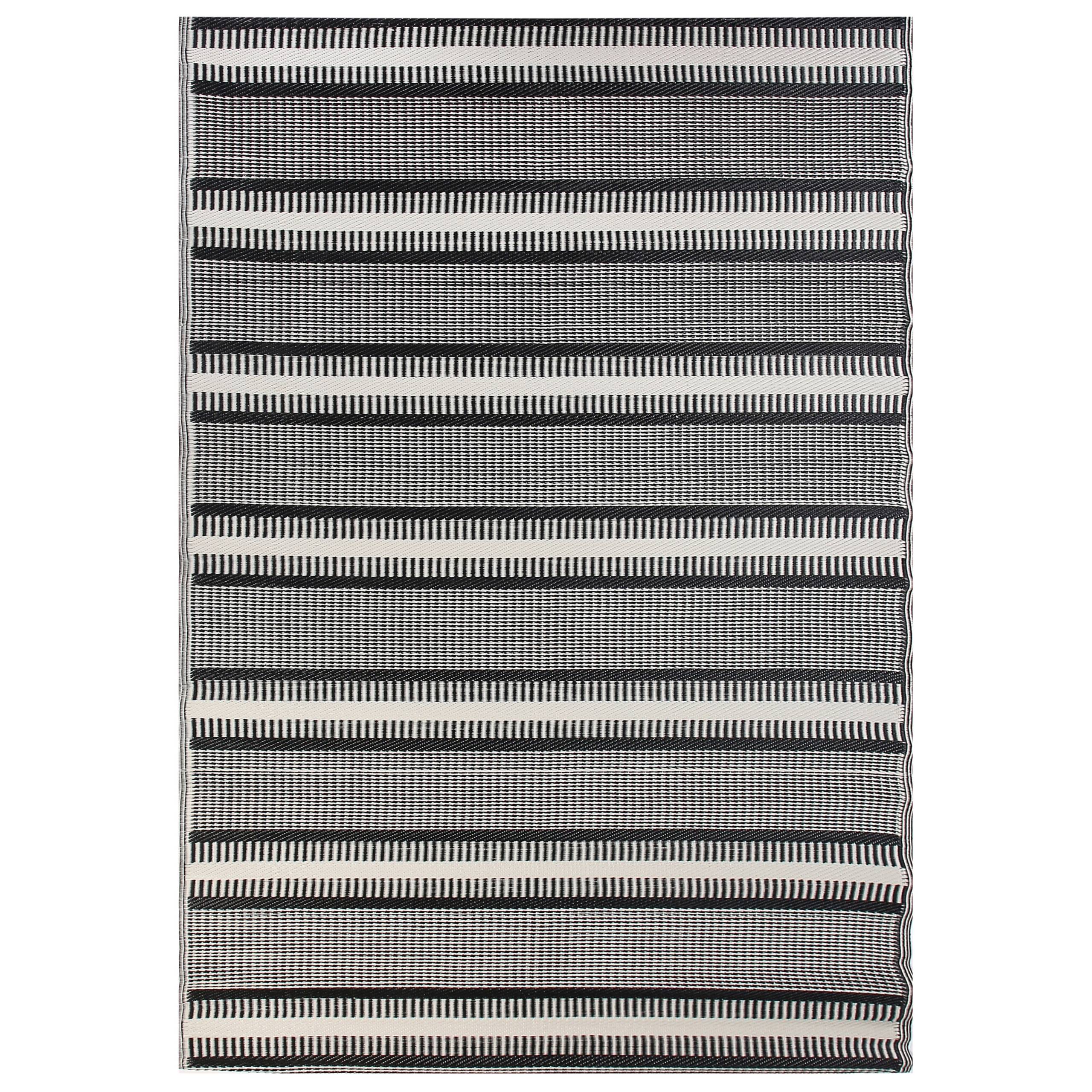 Tapis Extérieur et Intérieur Beige et Noir à Rayures en Polypropylène Recyclé 160 x 230 cm pour Balcon ou Salon Moderne et Boho Beliani - Image 1