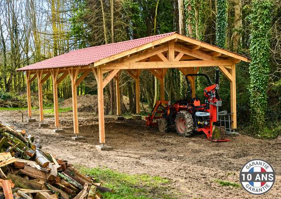 Carport SUR MESURE deux pentes 350 cm x 10 poteaux, bois DOUGLAS Français (Charpente en bois-auvent-abri voiture). Garantie 10 ans - Image 4