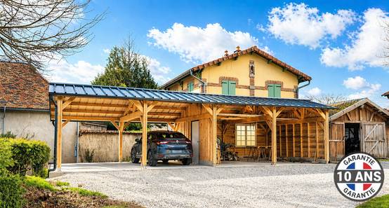 Carport SUR MESURE deux pentes 350 cm x 10 poteaux, bois DOUGLAS Français (Charpente en bois-auvent-abri voiture). Garantie 10 ans - Image 2
