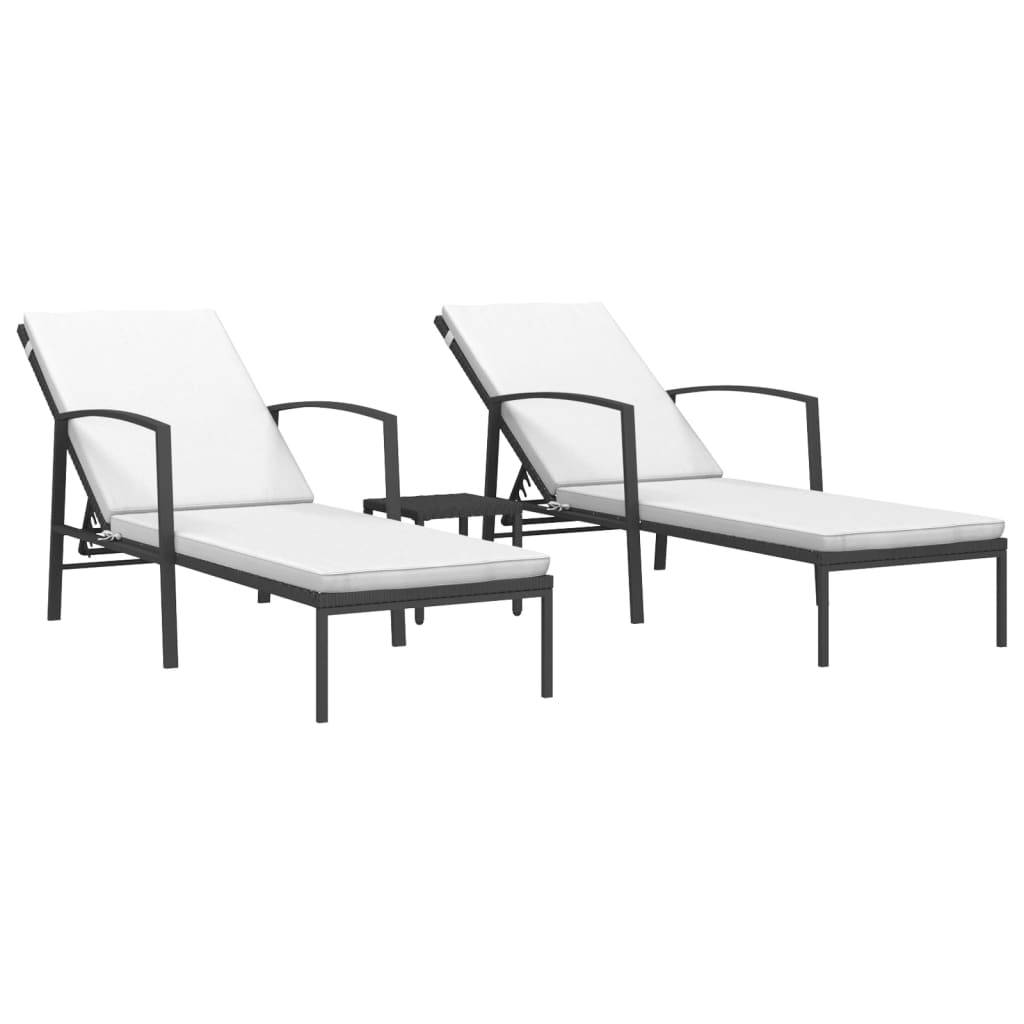 Helloshop26 - Lot de 2 transats chaise longue bain de soleil lit de jardin terrasse meuble d'extérieur avec table résine tressée noir - Imagen 1