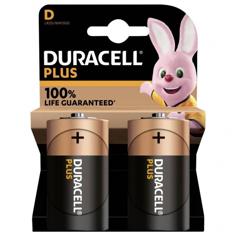 2 Piles alcalines Plus 100% LR20/D (1,5V) DURACELL - Image 1