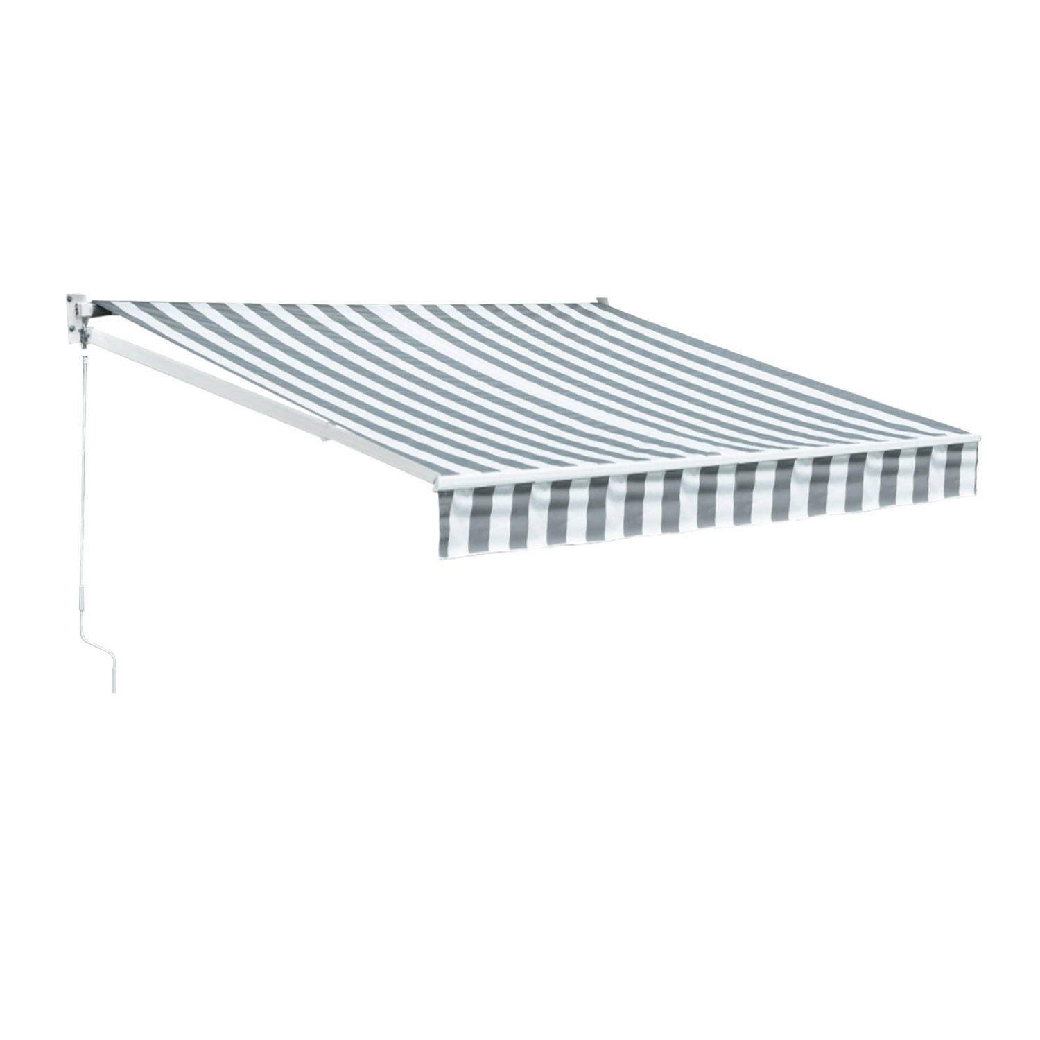 Happy Garden - Store banne SAULE 2,95 × 2,5m - Toile rayée blanche/grise et structure blanche - HAPPY GARDEN - Imagen 1