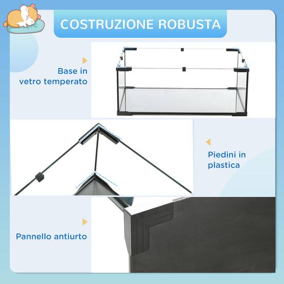 Cage hamster 3 niveaux en acier et verre pour rongeurs avec accessoires 60x40x57cm noir - ComfortXL Outdoor Living - Image 8