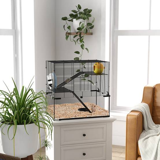 Cage hamster 3 niveaux en acier et verre pour rongeurs avec accessoires 60x40x57cm noir - ComfortXL Outdoor Living - Image 3