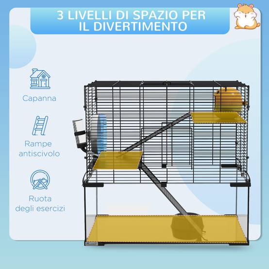 Cage hamster 3 niveaux en acier et verre pour rongeurs avec accessoires 60x40x57cm noir - ComfortXL Outdoor Living - Image 6