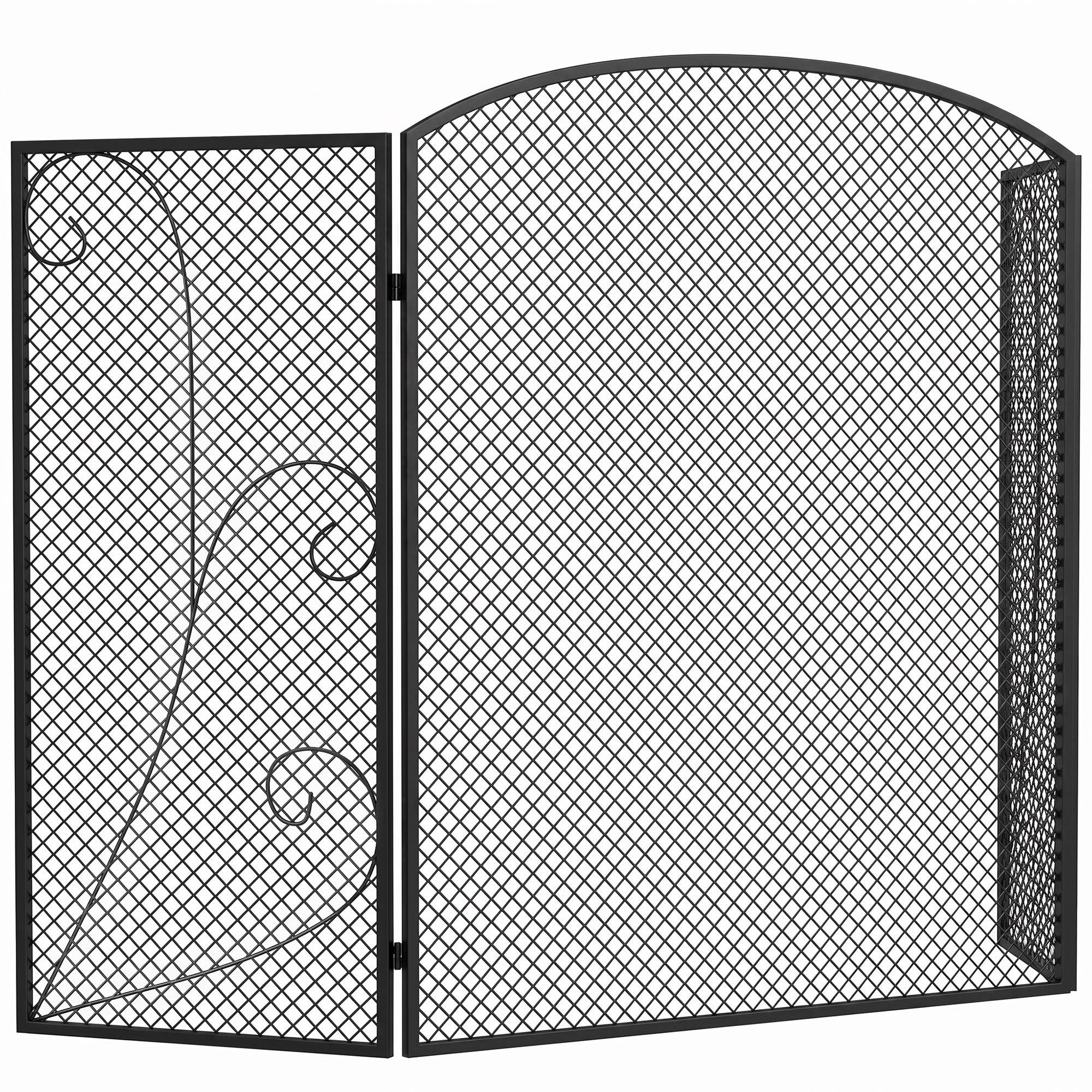 Pare-étincelles pliable à 3 panneaux pour cheminée, 133 x 1 x 77 cm, noir - Image 2