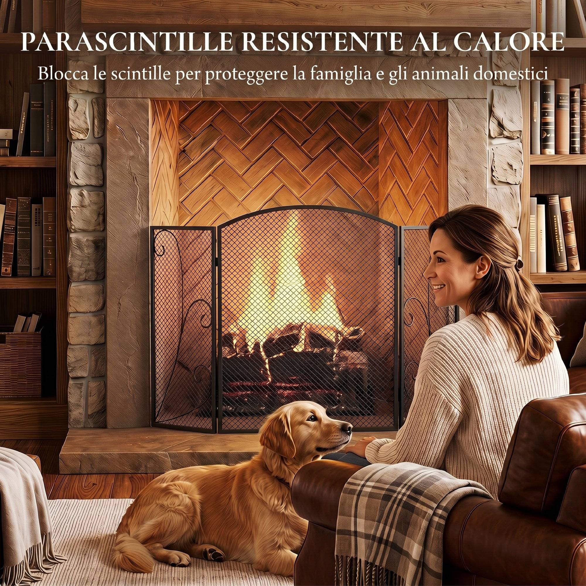 Pare-étincelles pliable à 3 panneaux pour cheminée, 133 x 1 x 77 cm, noir - Image 6