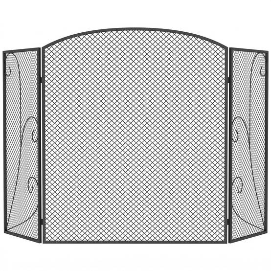 Pare-étincelles pliable à 3 panneaux pour cheminée, 133 x 1 x 77 cm, noir - Image 1