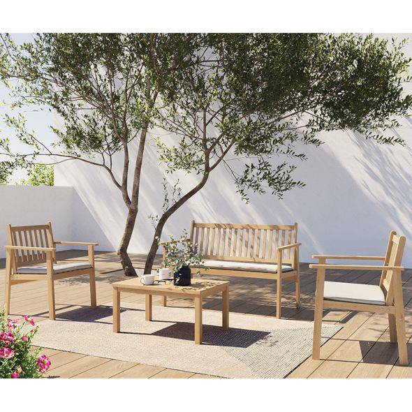 Beau Rivage - Salon de jardin RIO 4 places en bois d'acacia blanchi FSC avec coussins écru Beau Rivage - Imagen 2
