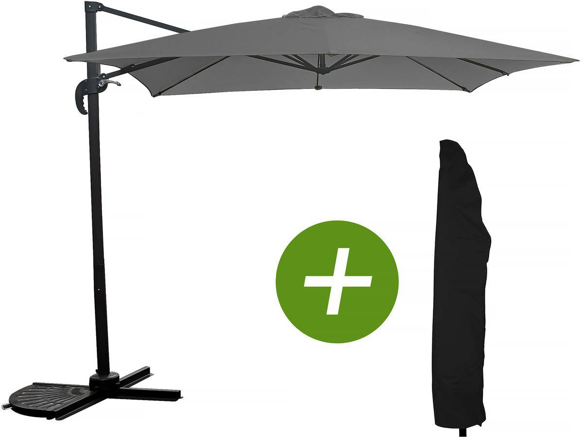 Parasol Jardin Déporté "soleil" - Carré - 2.5 X 2.5 M - Gris + Housse De Protection -habitat Et Jardin - Image 1