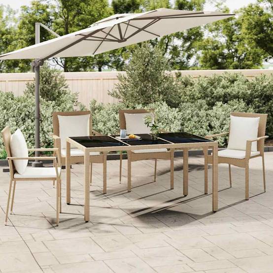 Table de jardin verre trempé et résine tressée beige 150 x 90 x 75 cm, Poids :22.6kg - PANGIVO - Image 1