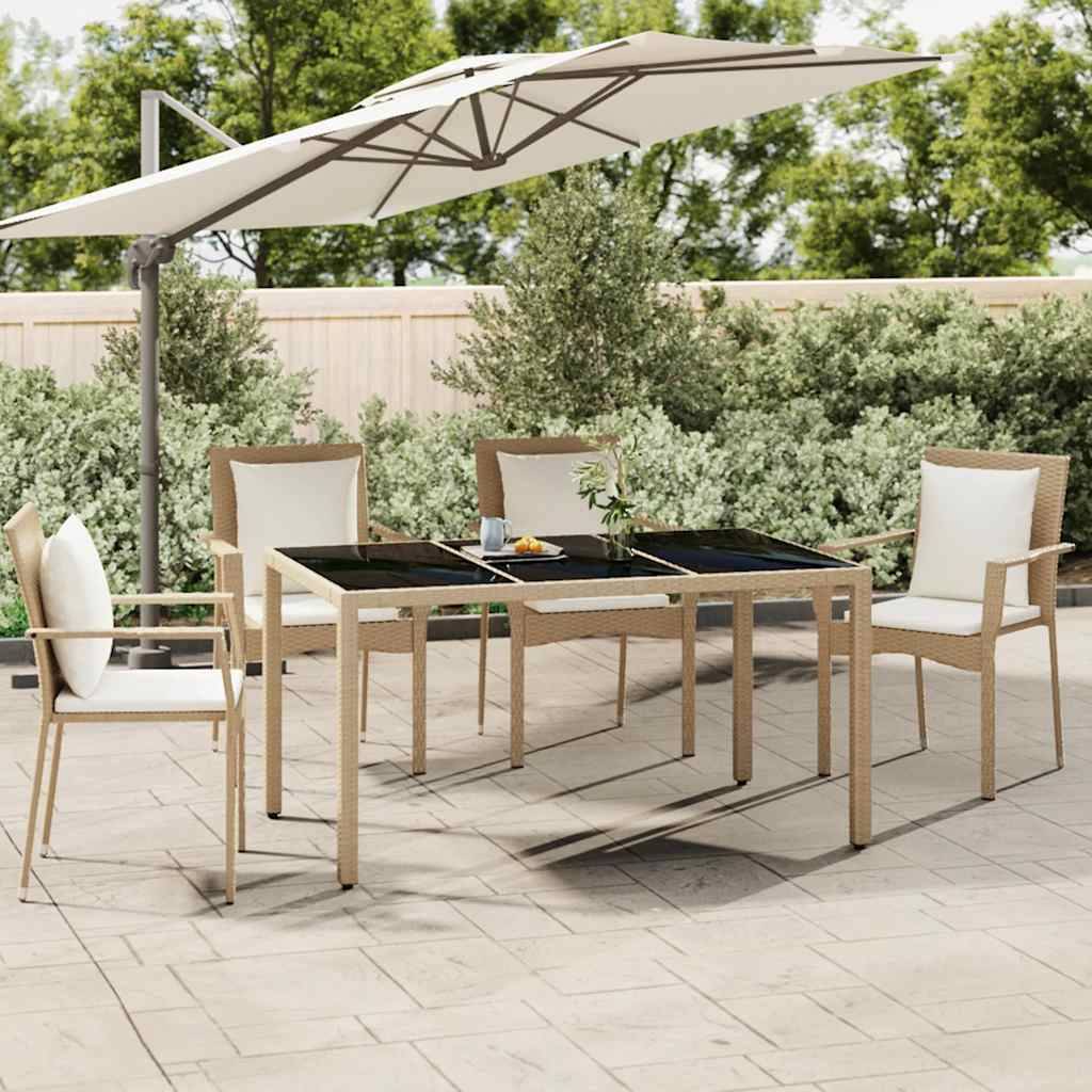 PANGIVO - Table de jardin verre trempé et résine tressée beige 150 x 90 x 75 cm, Poids :22.6kg - PANGIVO
